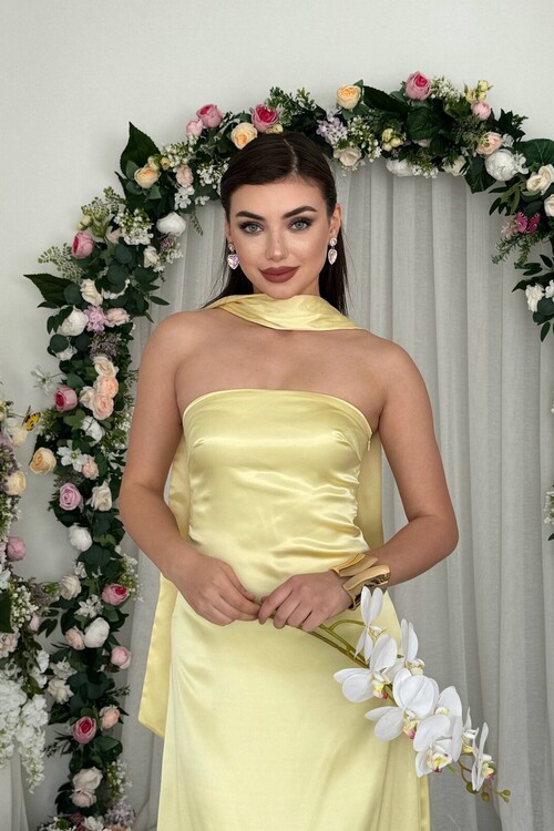 Ulsez Straplez Şal Detaylı Elbise