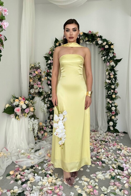 Ulsez Straplez Şal Detaylı Elbise