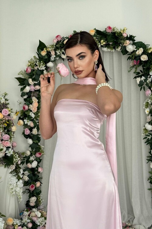 Ulsez Straplez Şal Detaylı Elbise