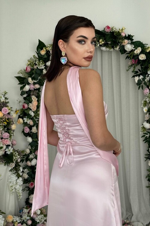 Ulsez Straplez Şal Detaylı Elbise