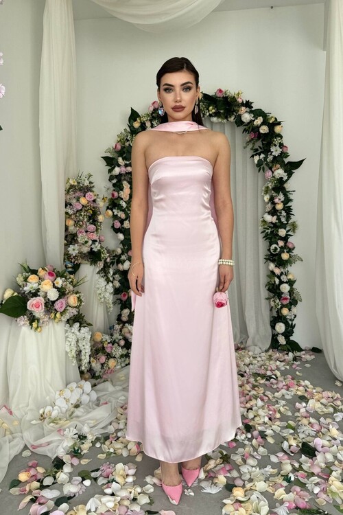 Ulsez Straplez Şal Detaylı Elbise