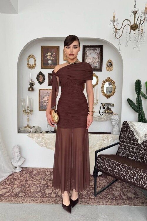 Yenel Omuz Bağlama Detaylı Elbise