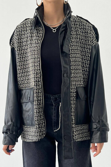 Black Leather Detailed Jacket