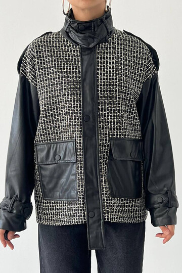 Black Leather Detailed Jacket