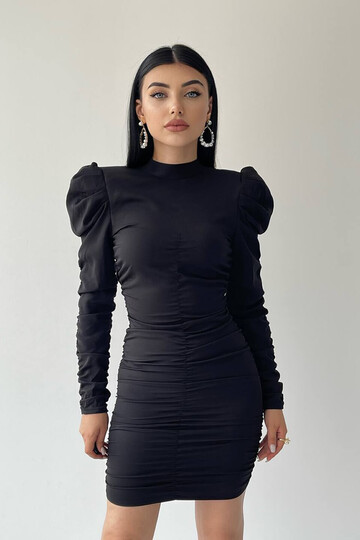 Siyah Uzun kol Mini Elbise