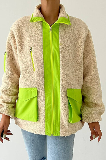 Neon Detaylı Peluş Ceket