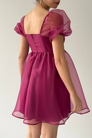 Elenor Balloon Sleeve Design Tulle Dress