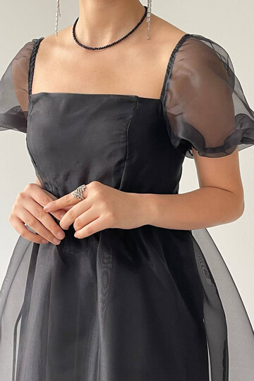 Elenor Balloon Sleeve Design Tulle Dress