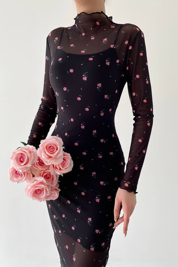 Alexandra Küçük Çiçek Detaylı Tül Elbise