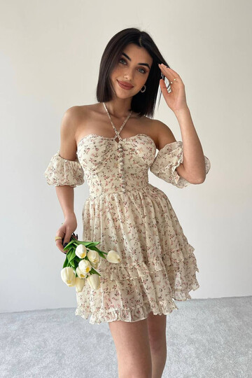 Balon kollu çiçekli elbise