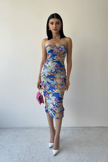 Draped Floral Detailed Dress