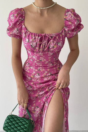 Floral Patterned Slit Dress