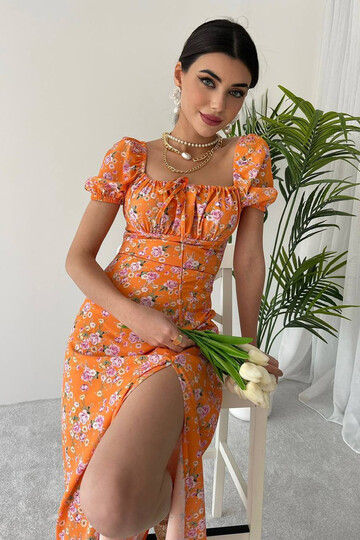 Floral Patterned Slit Dress