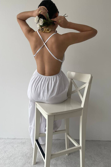 Low Back Cross Drawstring Dress
