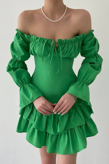 Patricia Eteği Fırfırlı Mini Elbise