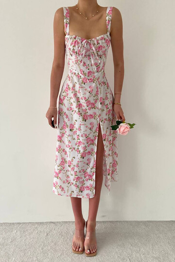 Leyena Çiçek Desenli Midi Elbise