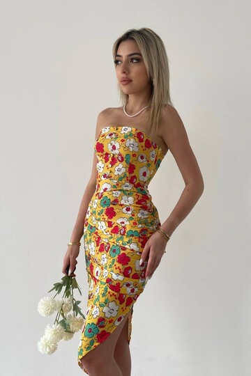 Strapless Floral Pattern Dress