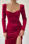 Midi Length Slit Velvet Dress