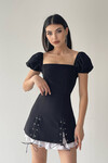 Penna Short Sleeve Black Dress with Tie Detail