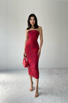 Elijah Rose Patterned Strapless Midi Length Tulle Dress