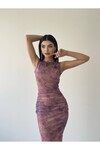 Patterned Lilac Midi Dress