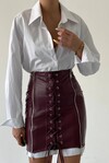 Lace-Up Mini Leather Skirt