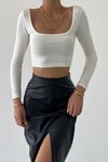Frilly Slit Leather Skirt