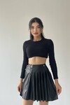 Black Mollen Pleated Leather Skirt