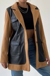Khaki Leather Detailed Jacket