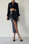 Davi Zipper Detail Leather Skirt