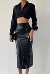 Davi Zipper Detail Leather Skirt