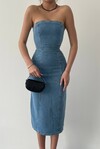 Jena Strapless Midi Length Denim Dress