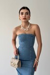 Jena Strapless Midi Length Denim Dress