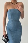 Jena Strapless Midi Length Denim Dress