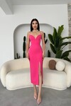 Vanse Sweetheart Neckline Slit Dress