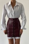 Lace-Up Mini Leather Skirt