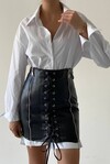 Lace-Up Mini Leather Skirt