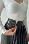 Black Mollen Pleated Leather Skirt