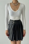 Black Mollen Pleated Leather Skirt