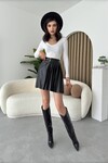 Black Mollen Pleated Leather Skirt