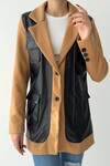 Khaki Leather Detailed Jacket