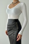 Maxam Belted Leather Skirt